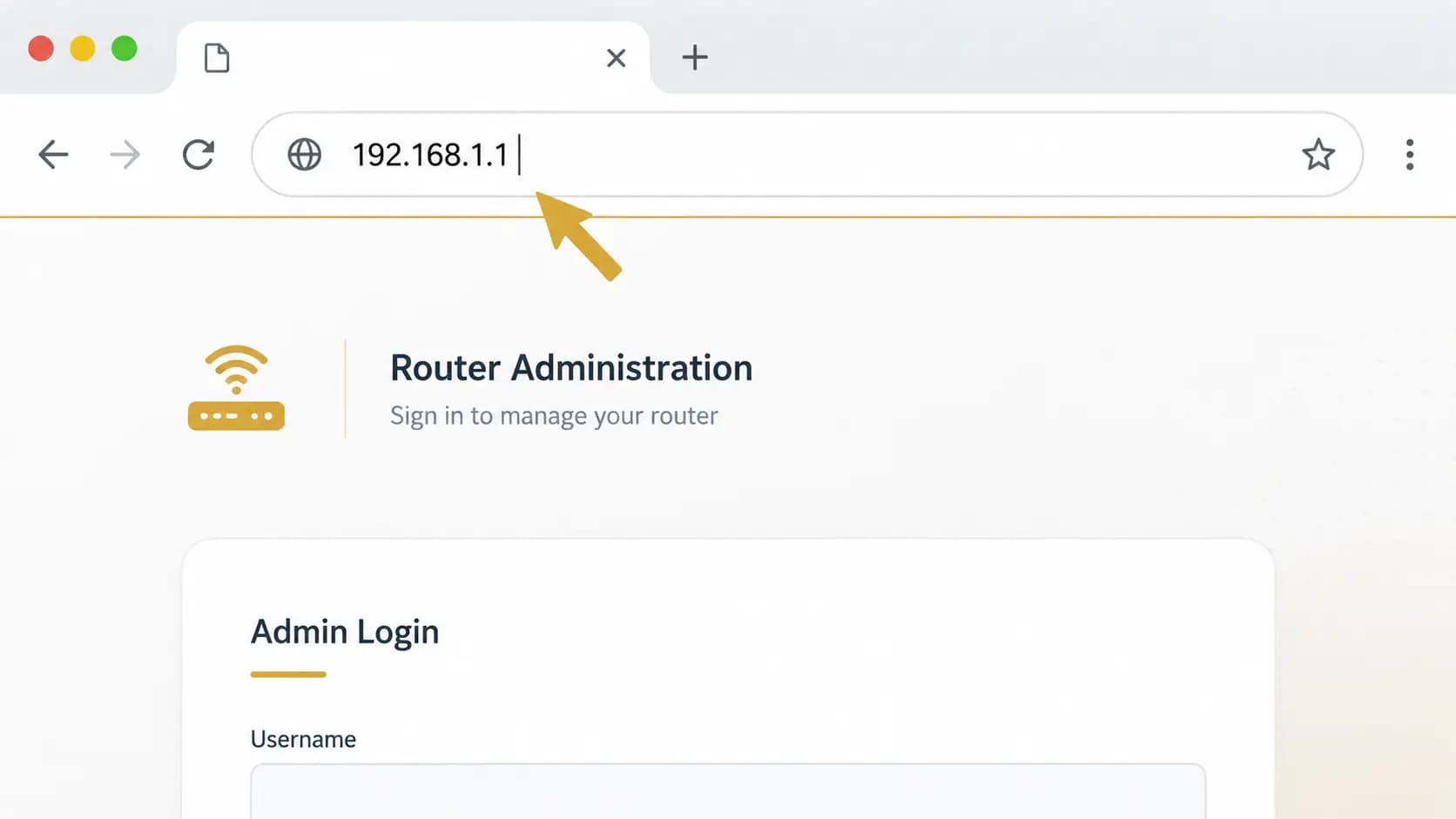 Screenshot: a browser address bar with the router gateway address typed in.