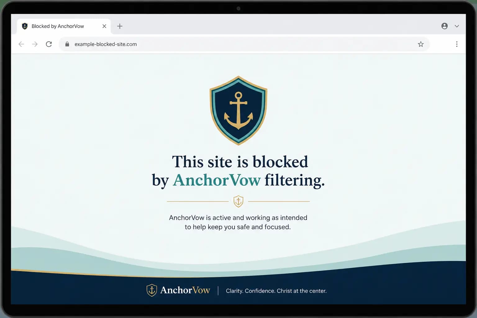 Screenshot: a blocked test page result on a home device.